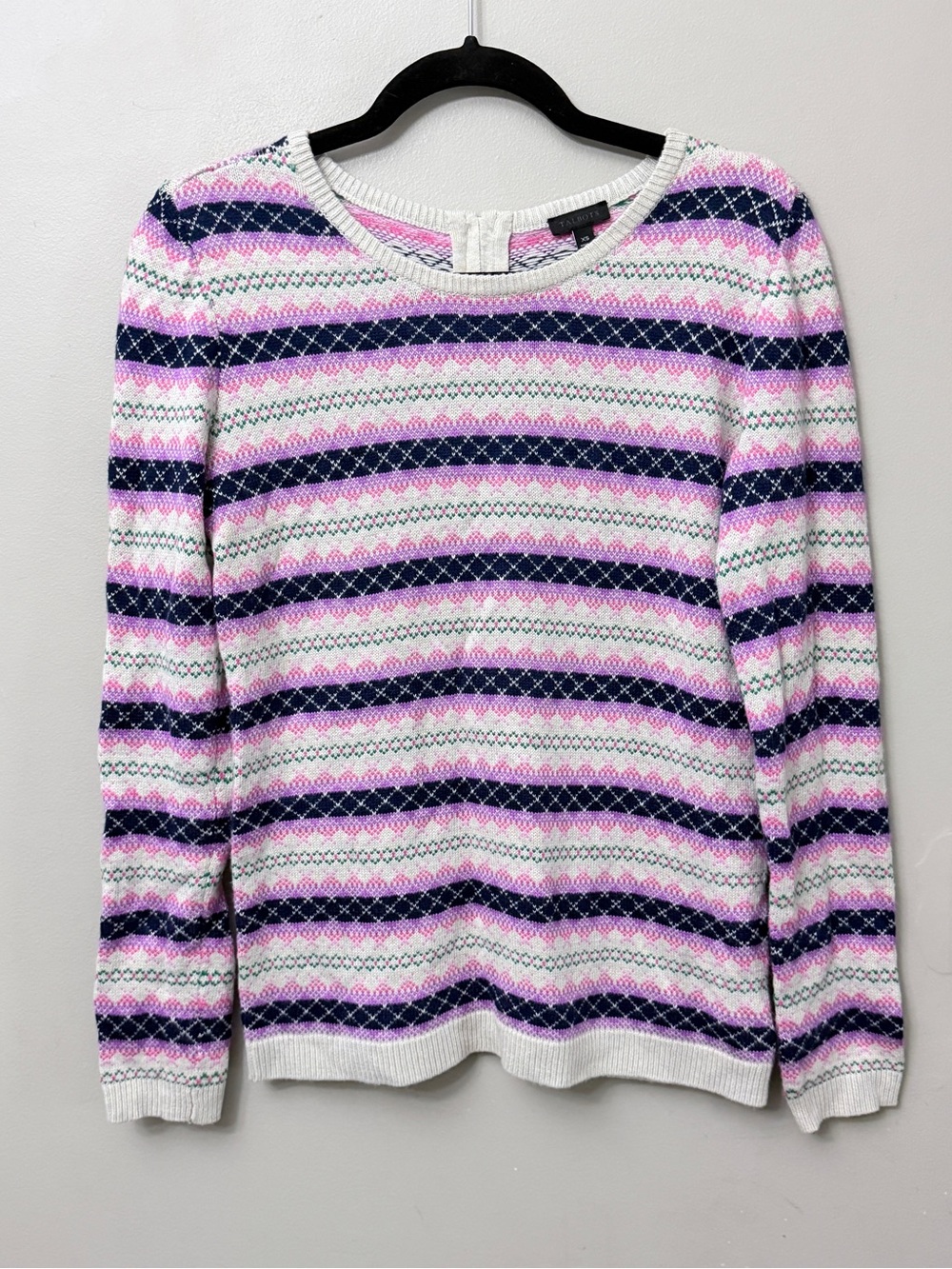 Talbots Fair Isle Stripe Full Back Zip Sweater Crewneck XS